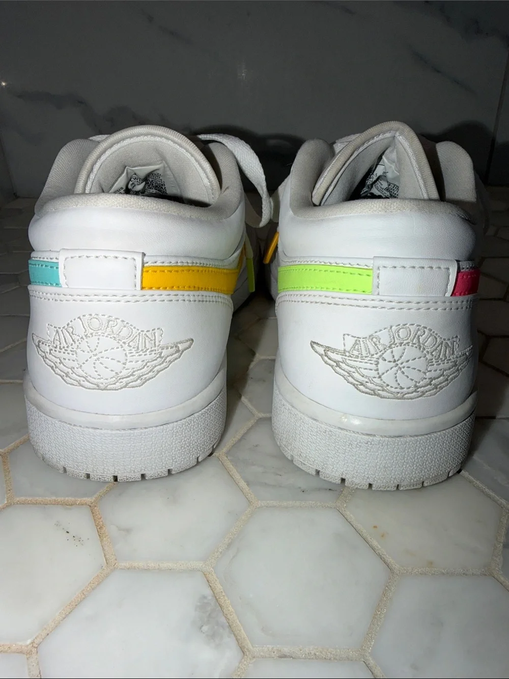 Nike Air Jordan 1 Low 'White Multi-Color' Neon Sneakers Mens Shoe Size 8.5